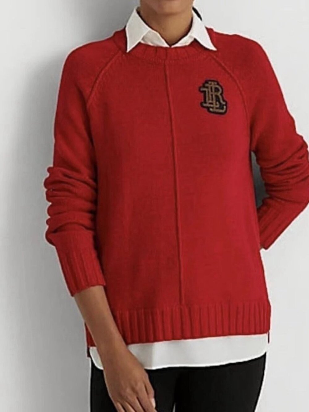 Lauren Ralph Lauren Layered Bullion-Patch Sweater Red M - Picture 2 of 16